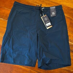 Fair Harbor Navy Board Shorts with Green & Orange Tropical Print